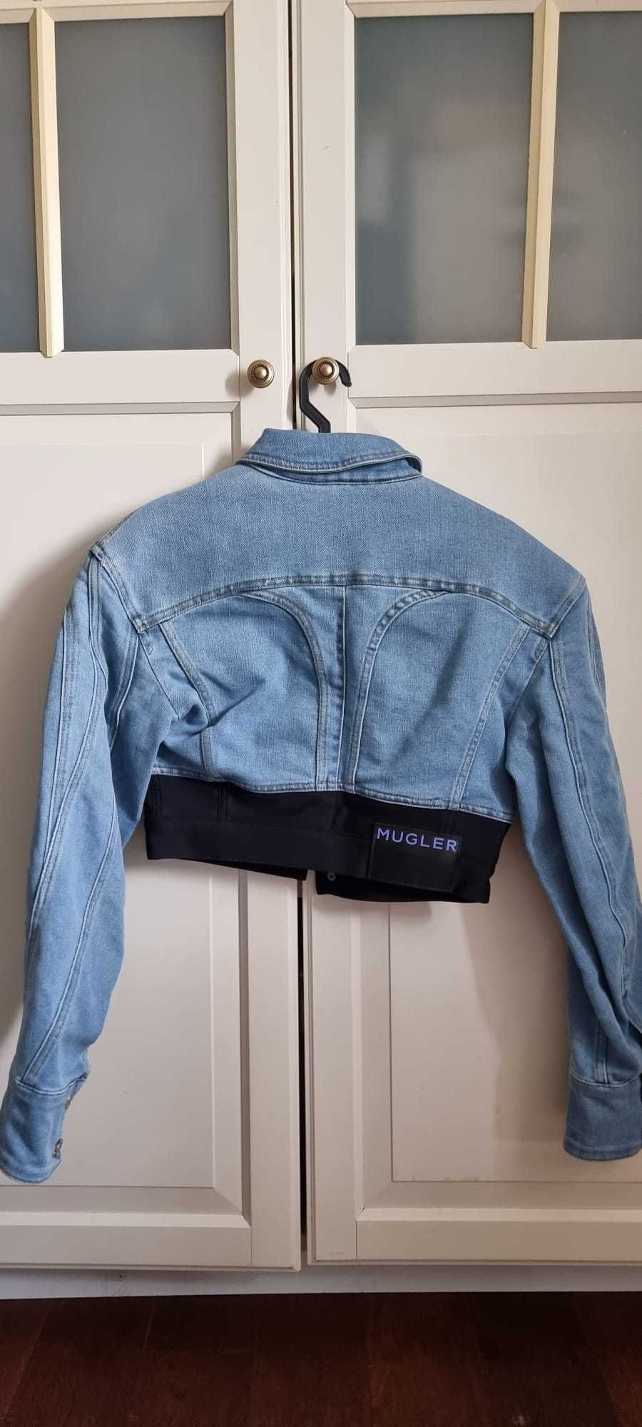 Mugler & H&M Crop Jacket denim/negru. Noua, cu eticheta. Marimea S