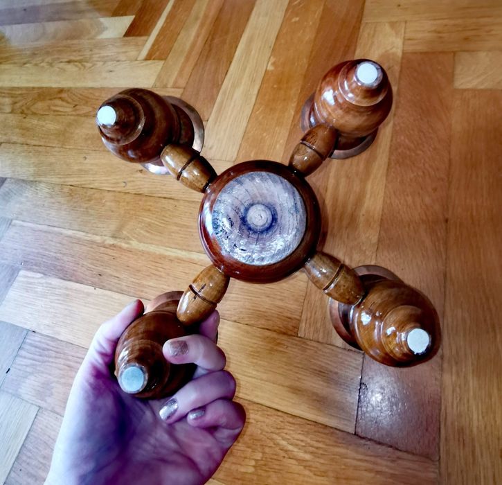 Антикварен дървен свещник за 5 свещи в стил Брутализъм ръчно изработен