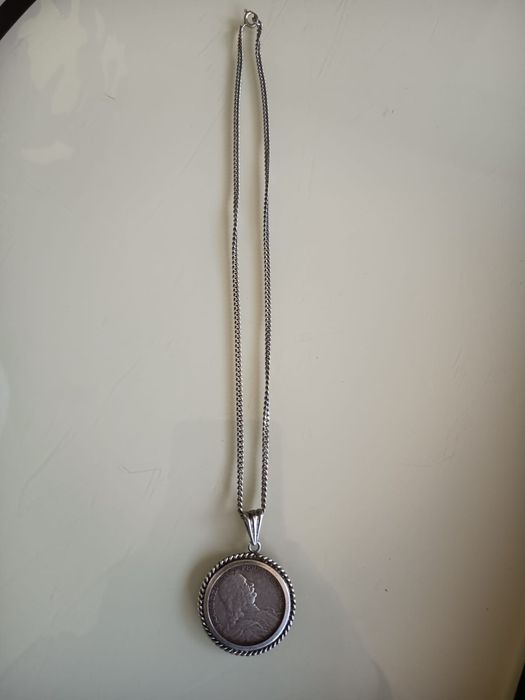 Moneda Veche Medalion + Lanț Argint