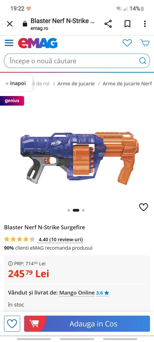 Nerf surgefire elite . 350  lei amandoua si 110 gloante  .