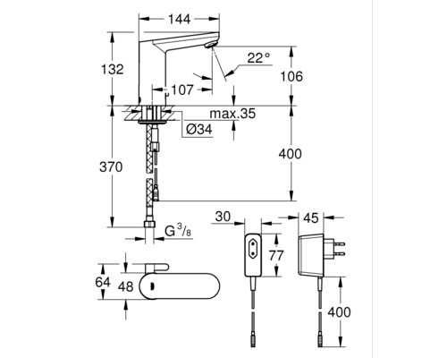 Baterie lavoar cu senzor infrarosu GROHE Eurosmart Cosmopolitan E