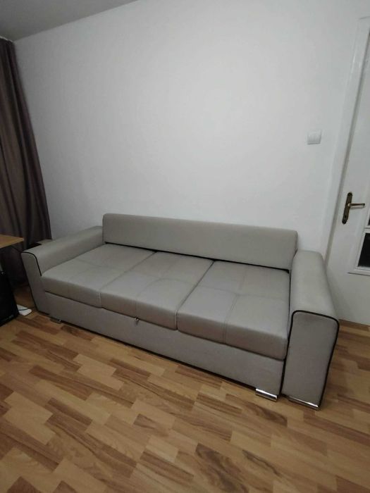 Canapea extensibila de dormit, culoare Gri, 3 perne, fara transport