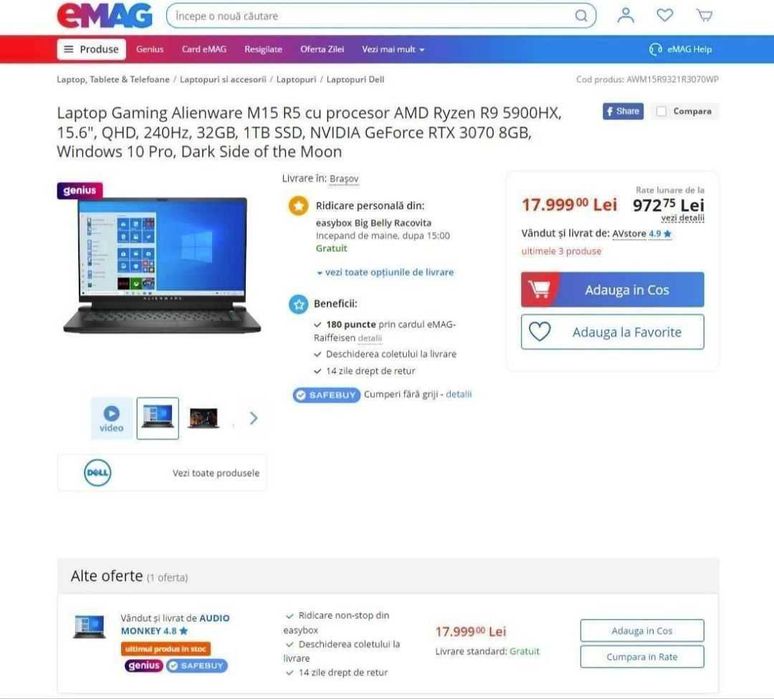 Laptop gaming Alienware M15 | Ryzen R9 5900HX | RTX 3070 8GB | 240hz