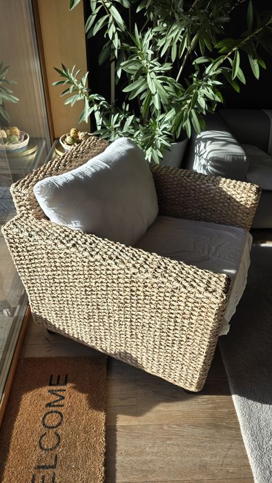 Fotoliu din fibre naturale ratan, abaca,  cu perne dehusabile