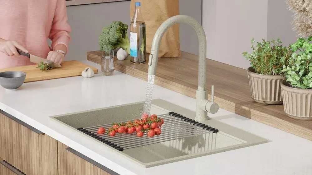 Бежова Кухненска Мивка от гранит модел XXL Осло 70 Top 680 x 500 mm