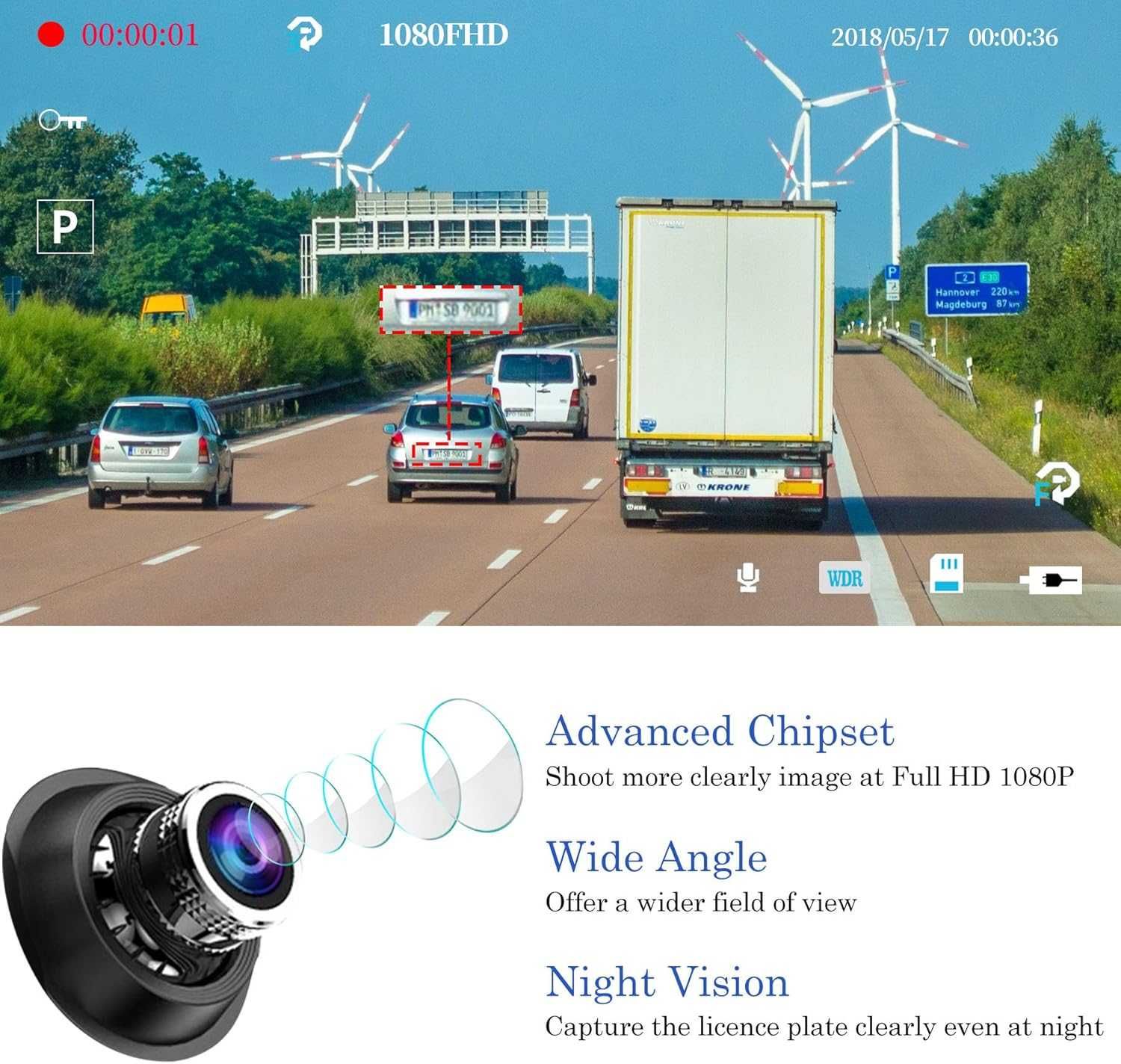 CHORTAU Dash Cam 4,8 инча със сензорен екран в огледало