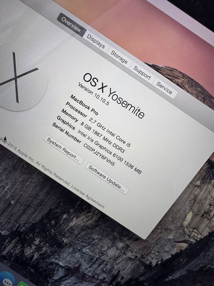 Macbook pro 2015 i5 ssd256 gb