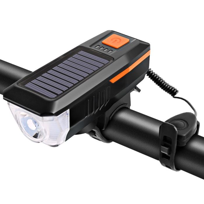 Lumini LED Cree T6 Far lanterna bicicleta + claxon + panou solar