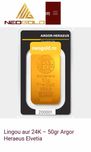 Lingou aur 24K 50 grame Argor Heraeus Elveția NEOGOLD.RO