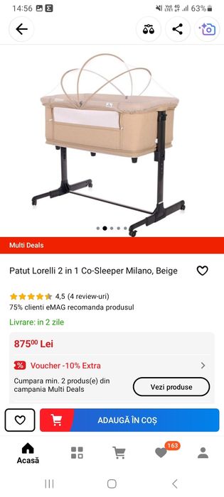 Vând Pătuț Lorelli 2 in 1 Co-Sleeper Milano, Beige