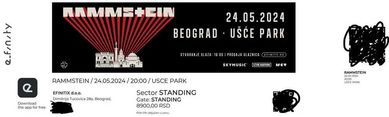 Rammstein 24.05.2024 Белград 1 билет
