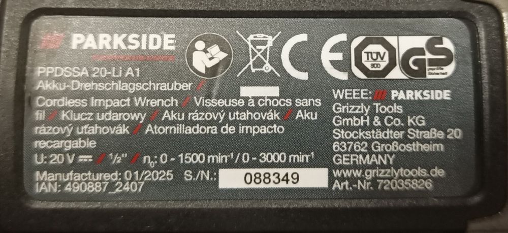 Parkside performance 600Nm pistol roti pe baterie 20V impact percutie
