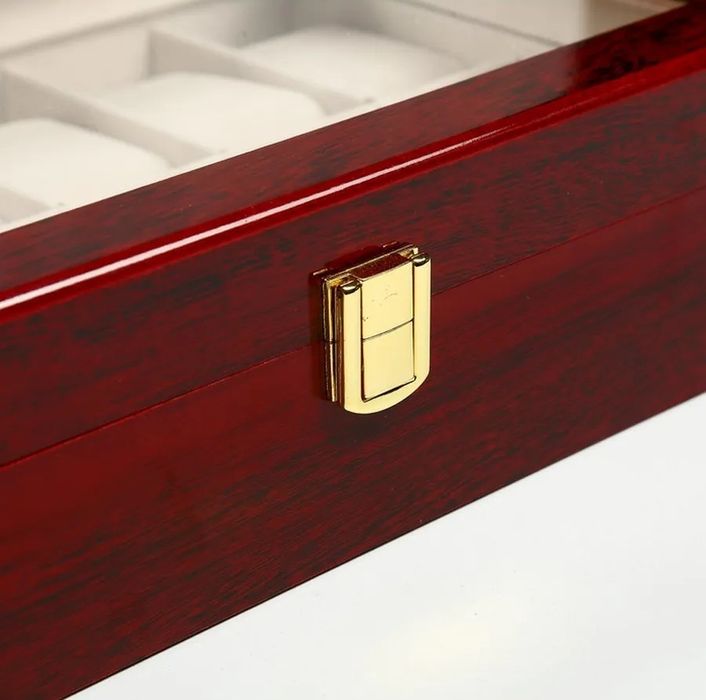 Шкатулка для часов и украшение 12 отделение Красно коричневая