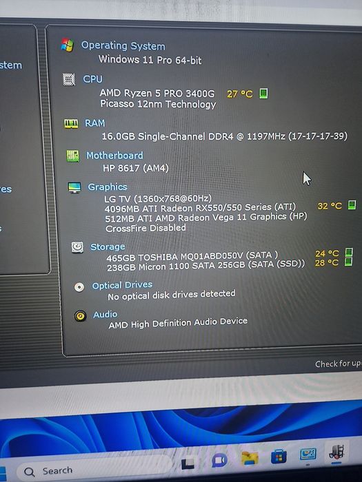 Mini PC HP  ryzen 5 PRO 3400G , 16 Gb , 256+512 gb , RX550 4GB