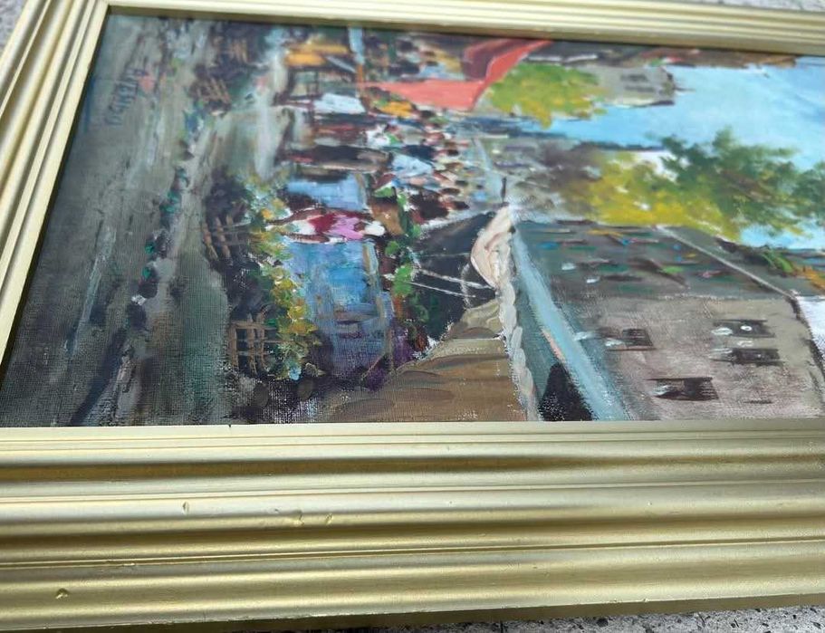 Tablou A Vando Peisaj Aglomerație în Piață pictura ulei pe pânză 40x60