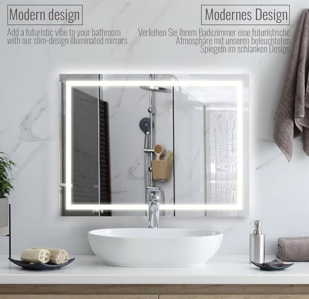 Огледало за баня Aquamarin® с LED осветление - 80 x 60 см