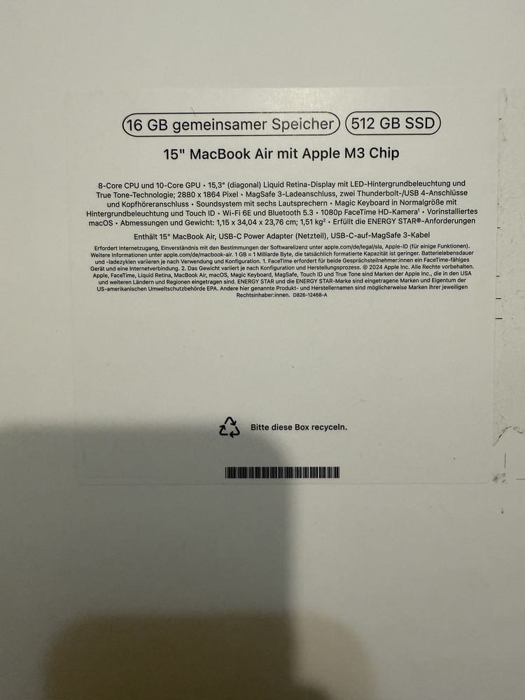 Macbook Air 15 512gb