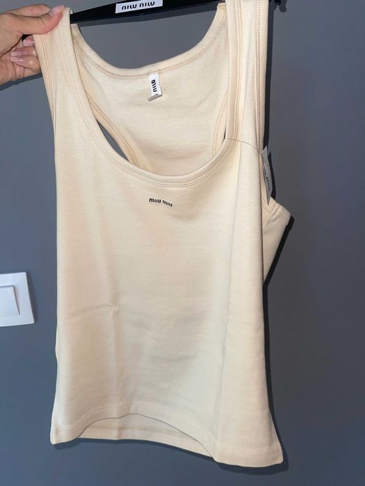 миумиу миу топ потник памук памучен беж бежов miumiu miu тениска летен