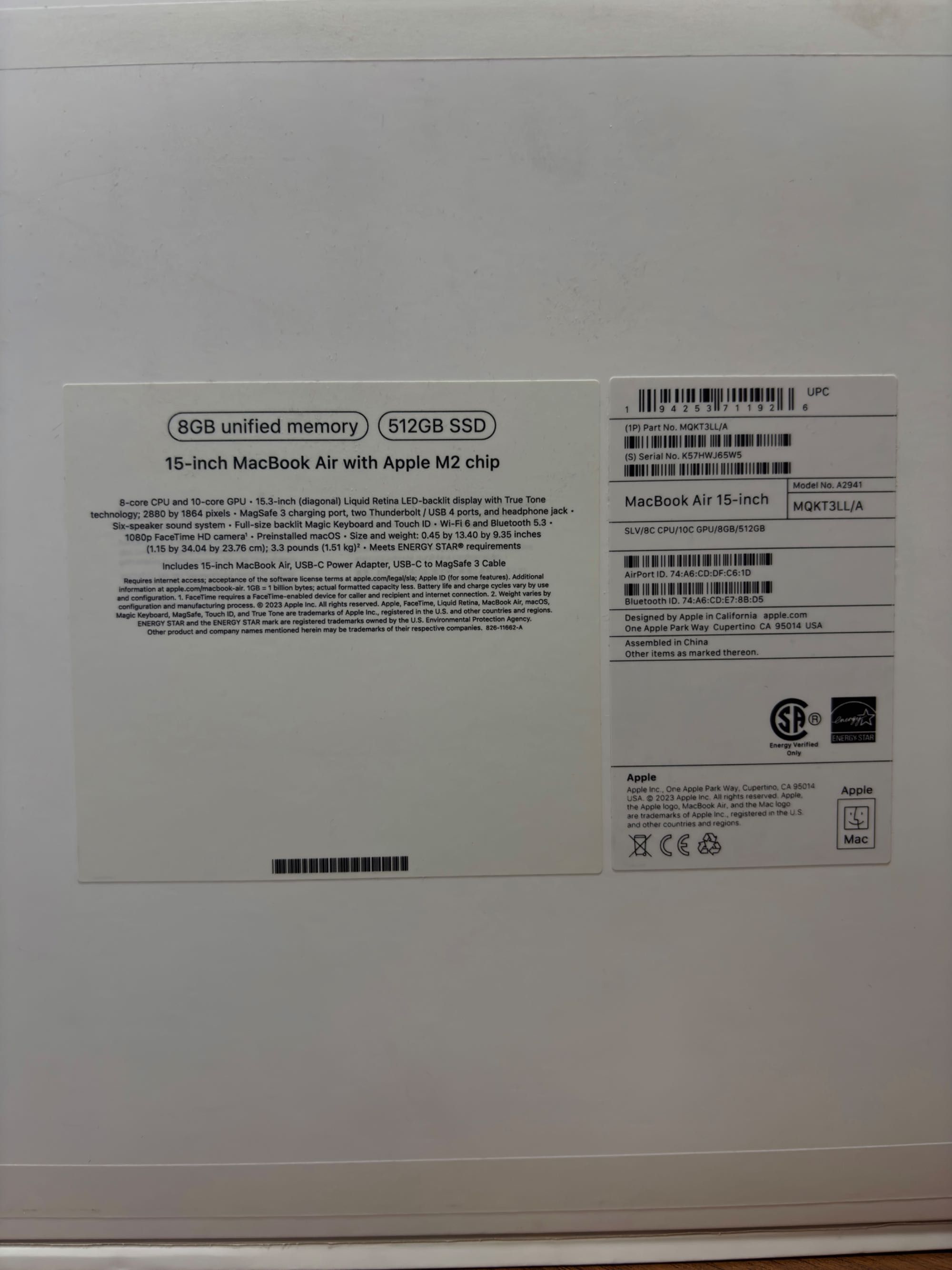 MacBook Air M2 15' 8/512