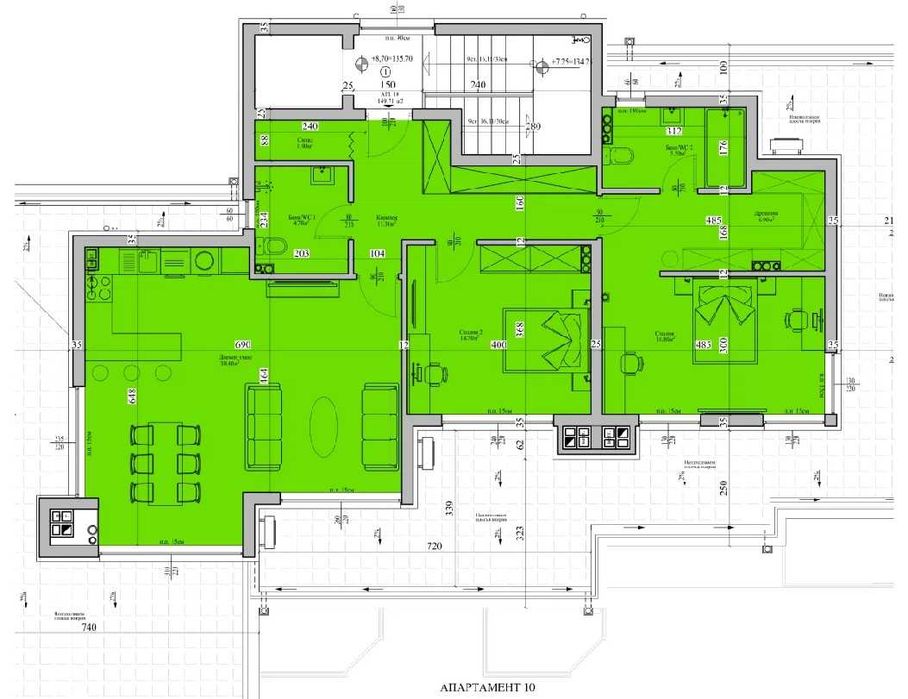 Тристаен панорамен със 129 м² тераса
