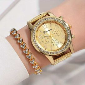 Луксозен дамски часовник в комплект с изящна гривна.