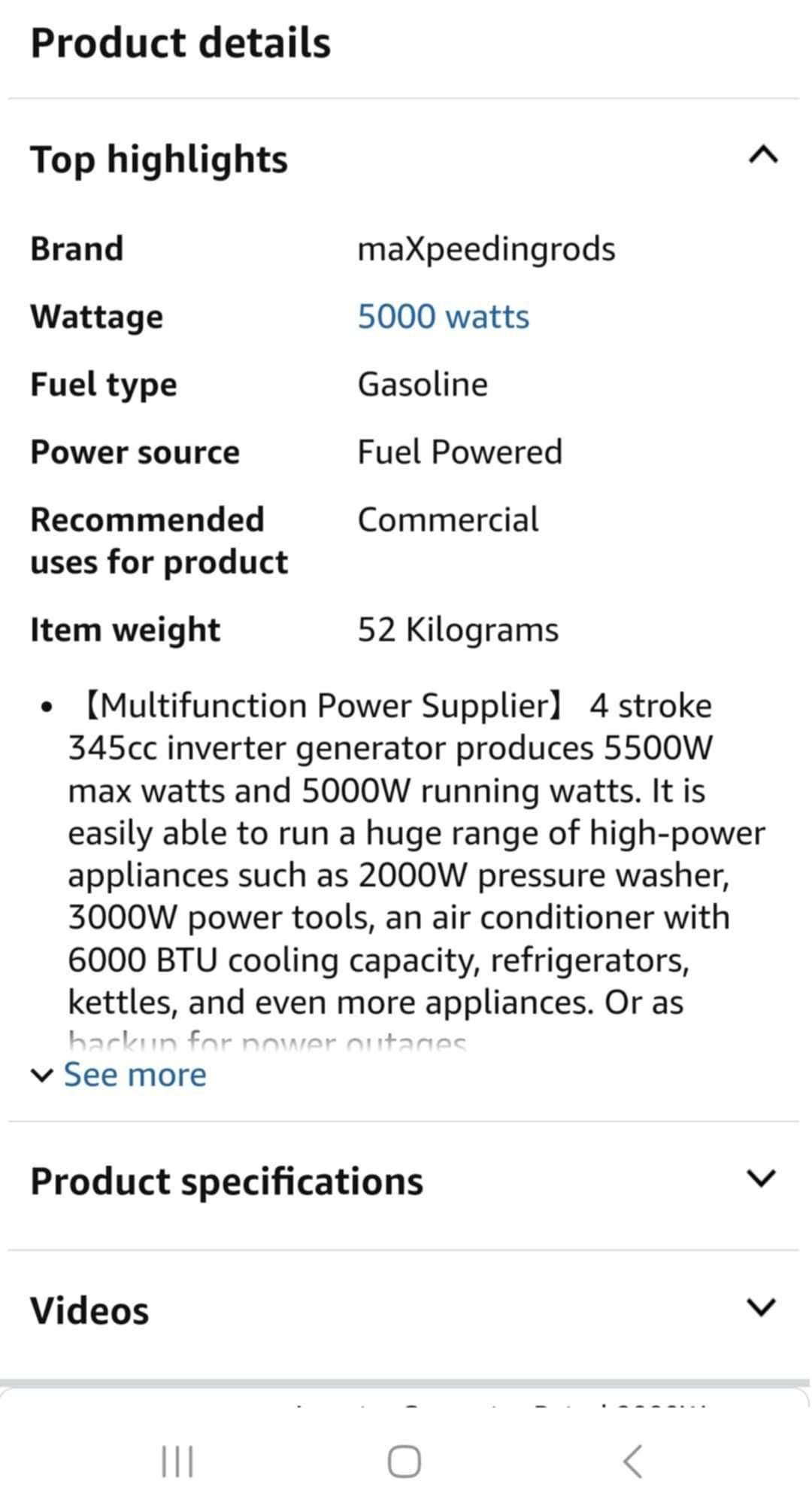 Генератор maXpeedingrods 5500W Бензинов , Инверторен
