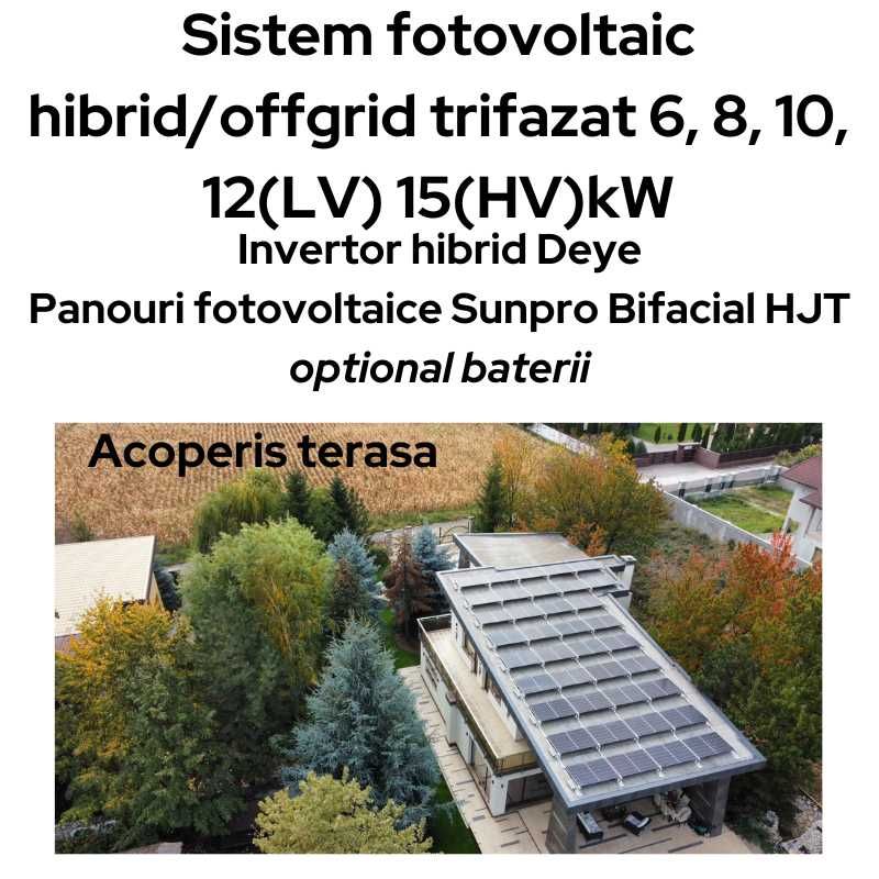 Kit fotovoltaic trifazat hibrid 8kW Deye