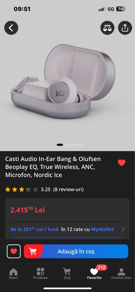 Casti Audio In-Ear Bang & Olufsen Beoplay EQ. Garantie 2 ani