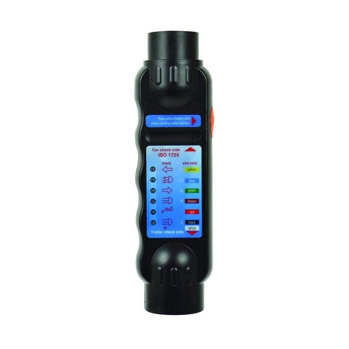Tester cu led Carpoint pentru lumini remorca 12V cu 7 pini fisa si priza, cu 2 adaptori pentru fisa de 13 pini