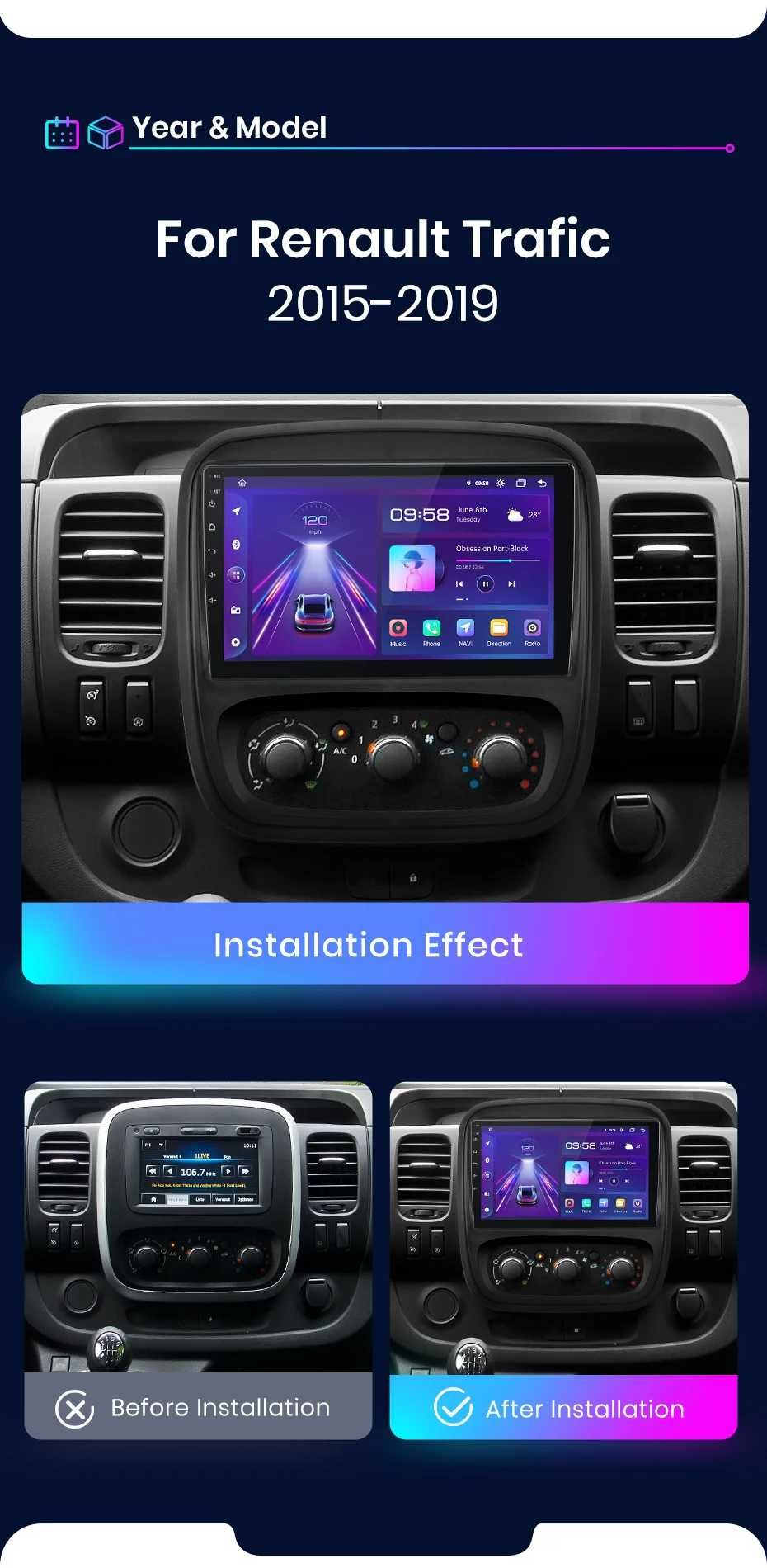 Navigatie Android Opel Vivaro / Renault Trafic Carplay Android Auto