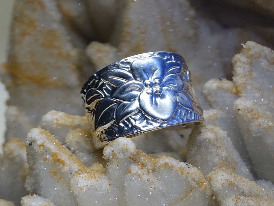 Inel argint 925 bandă lată reglabilă – decor floral (Italia)