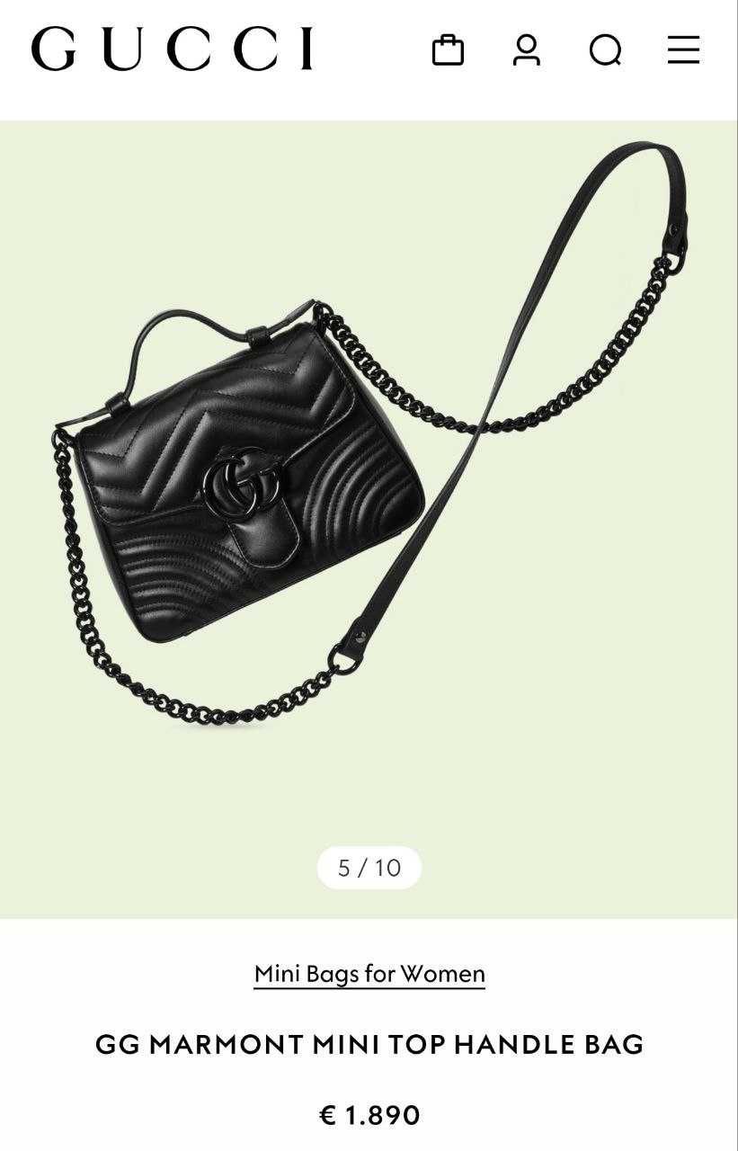 Дамска Чанта Gucci MARMONT Mini TOP HANDLE BAG 100% Leather