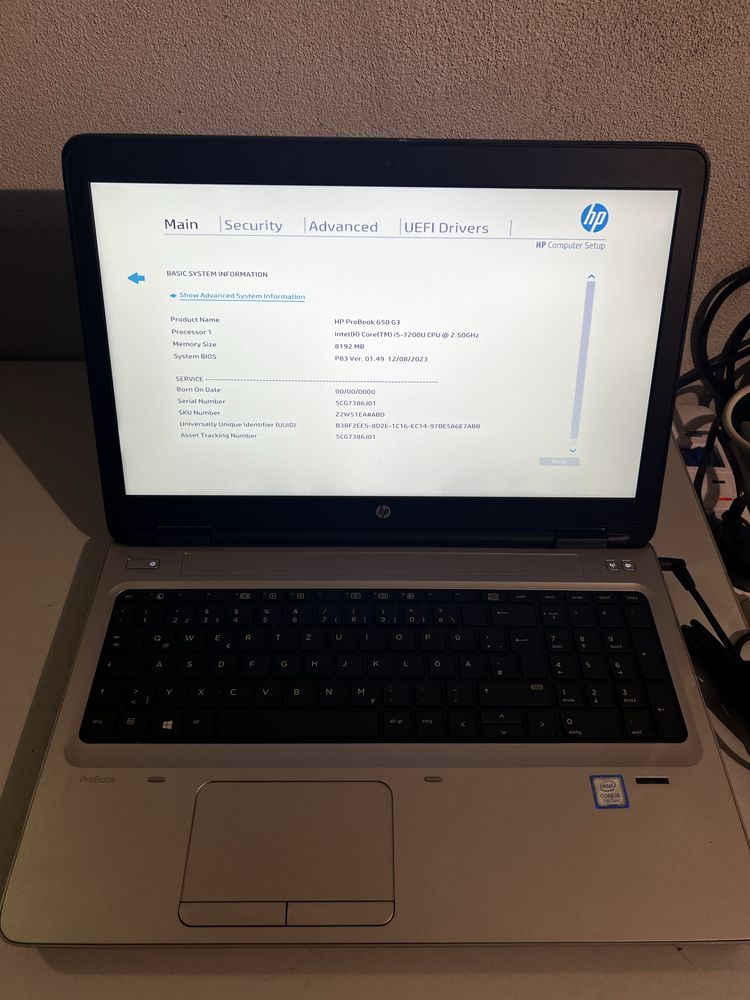 Лаптоп HP probook 650 G3 i5-7200U RAM 8GB