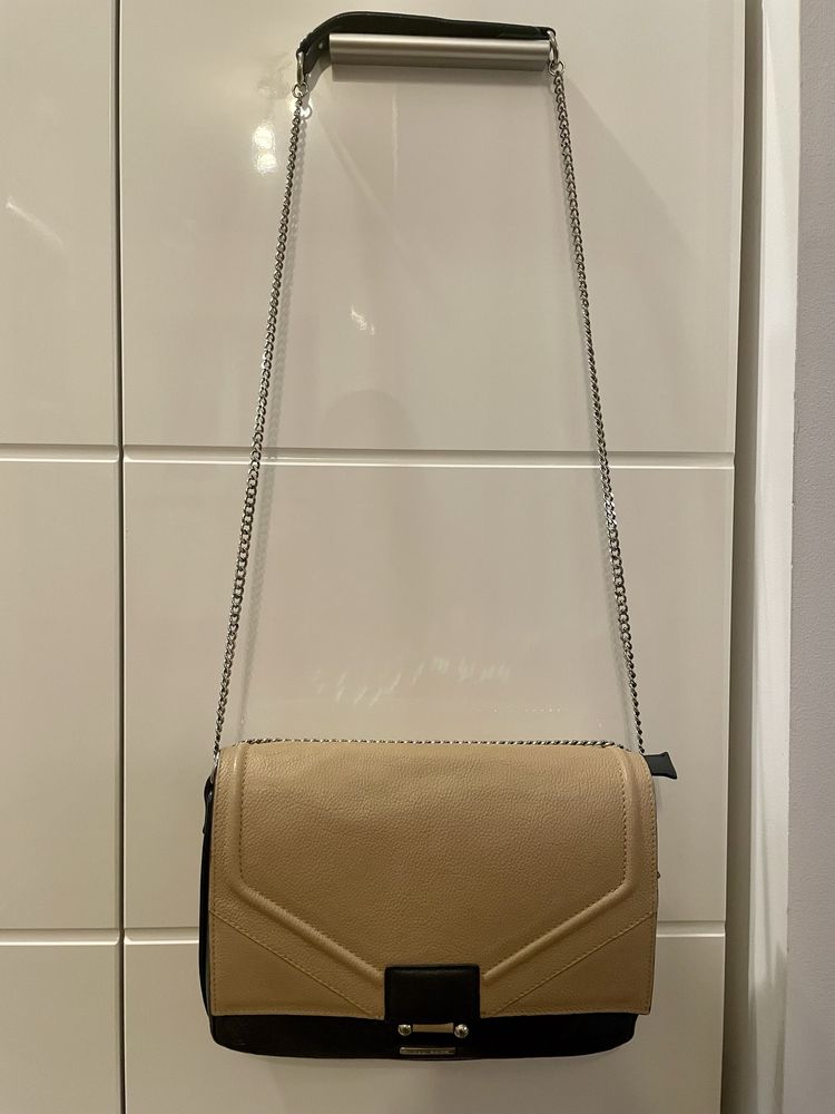 Geanta din piele Yvy Bags, 29x19x7 cm, bleumarin-bej