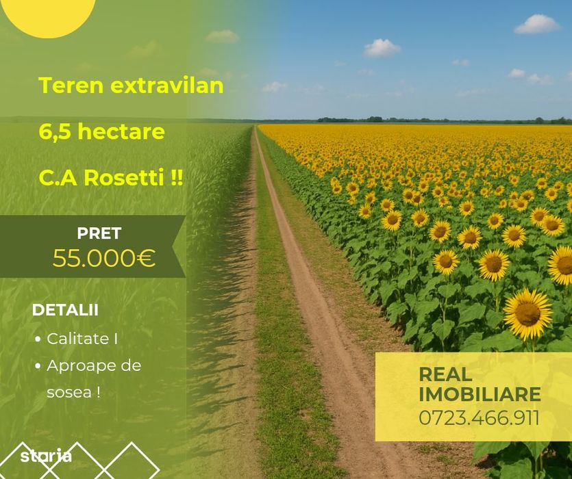 Teren extravilan arabil - 6,5hectare C.A. Rosetti !