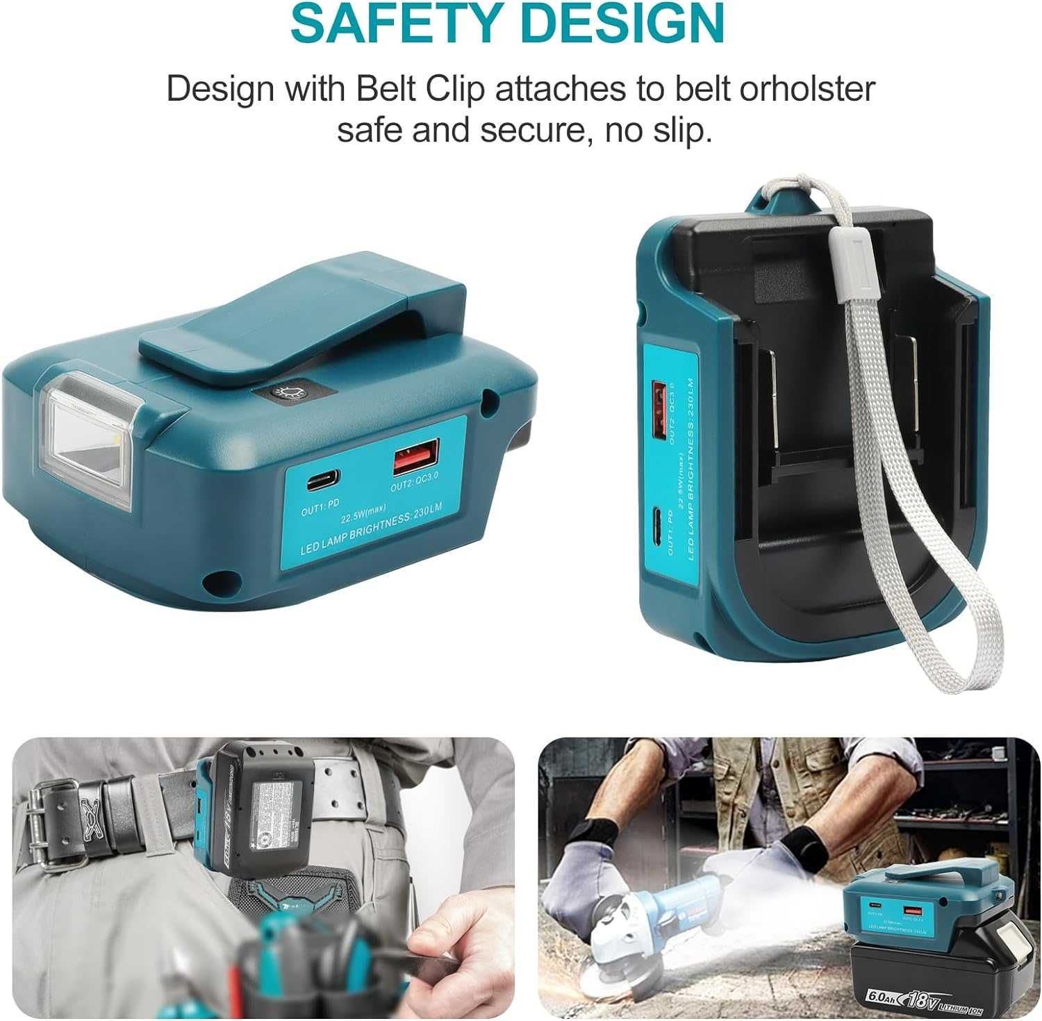 QUPPER USB-A и USB-C адаптер за батерии Makita 14.4V и 18V