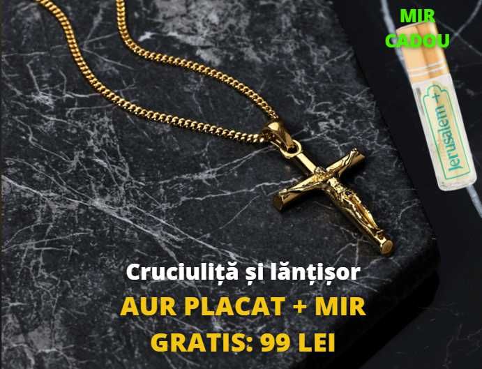 Bijuterie Cruciulita și Lantisor (AUR PLACAT) + Sticluță cu mir cadou