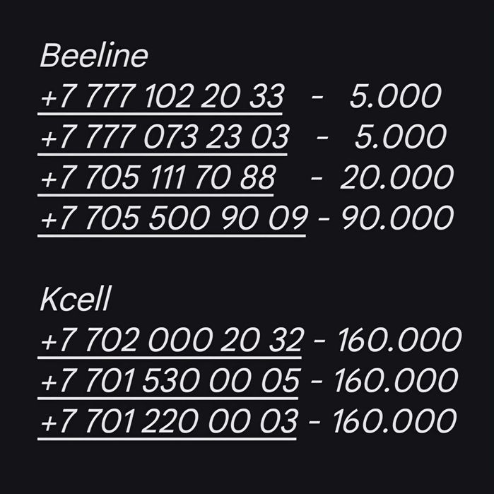 Новые номера Kcell, Beeline