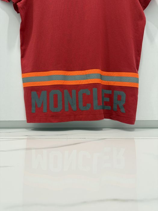 Moncler Men's T-Shirt Short Sleeve Big Logo Reflective Red Size M