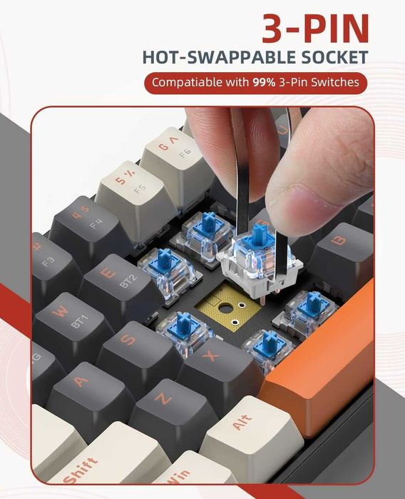 Tastatură mecanică Wireless ZIYOU LANG RK68 60%,Bluetooth 5.0/2.4Ghz