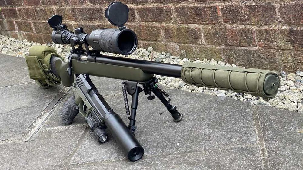 Pusca Cu Aer Comprimat (LUNETA,BIPOD) Airsoft + Munitie , Model Mare