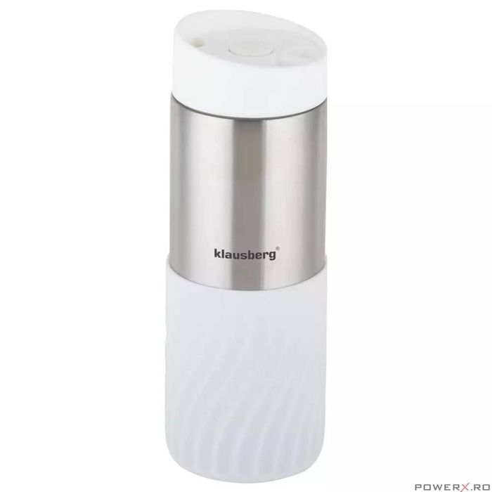 Cana termica, termos din inox, alb, capacitate 420 ml, Klausberg