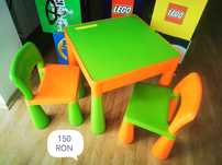 Set masă și 2 scaune pentru copii – plastic colorat, rezistent