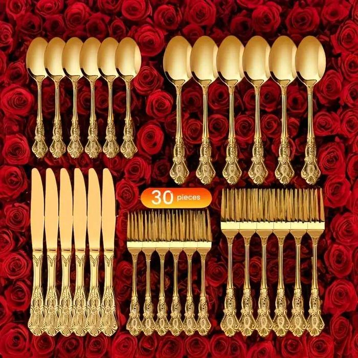 Комплект от 30 части  прибори от неръждаема стомана в златен цвят