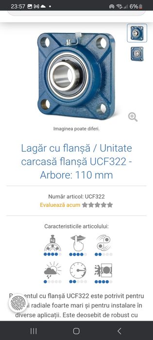 Lagar cu rulment rar  flansa ucf f322 interior 110mm proiecte mari