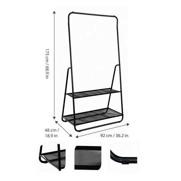 Декоративна закачалка за дрехи Mercado Trade, 2 Рафта, Метал, Черен