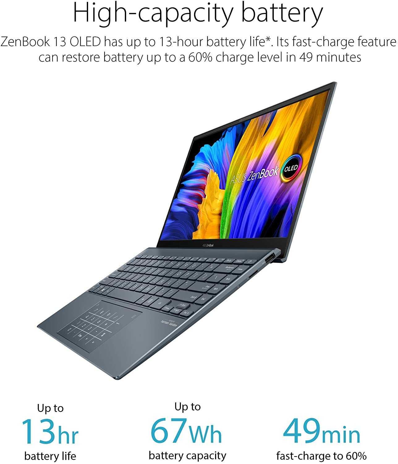 Laptop ASUS Zenbook 13 OLED, i7- pana la 4.7GHz, 13.3", 8GB, SSD 512GB