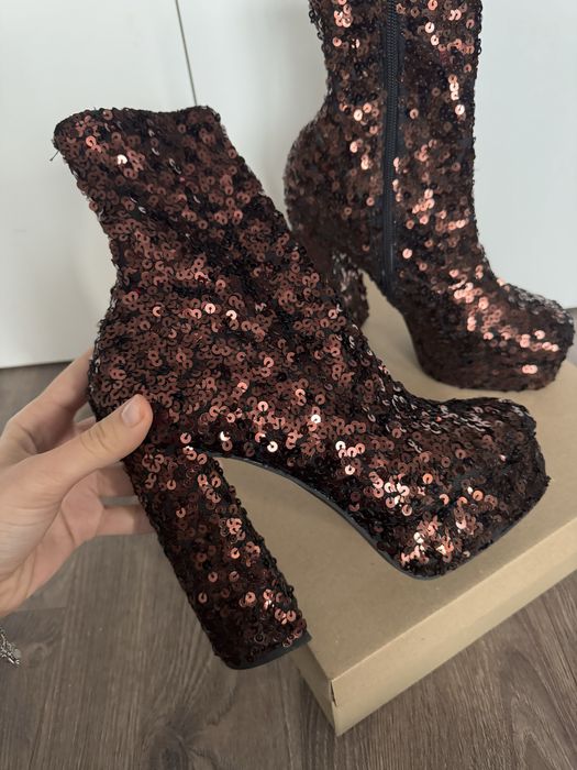 Обувки токчета високи обувки боти с пайети парти на ASOS DESIGN