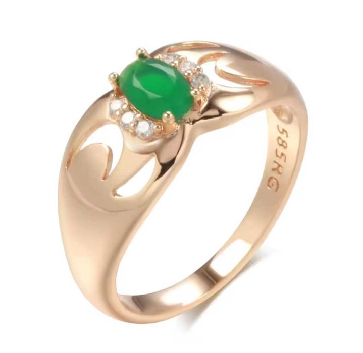 GR10,inel placat aur 14k,zirconiu alb/verde smarald, nou/marcat