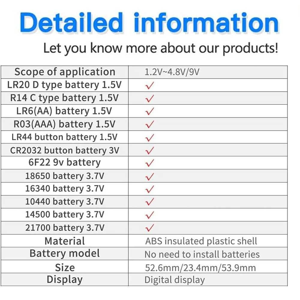 Tester universal baterii AA AAA 1.5V 3V 9V 18650 nu necesita baterii